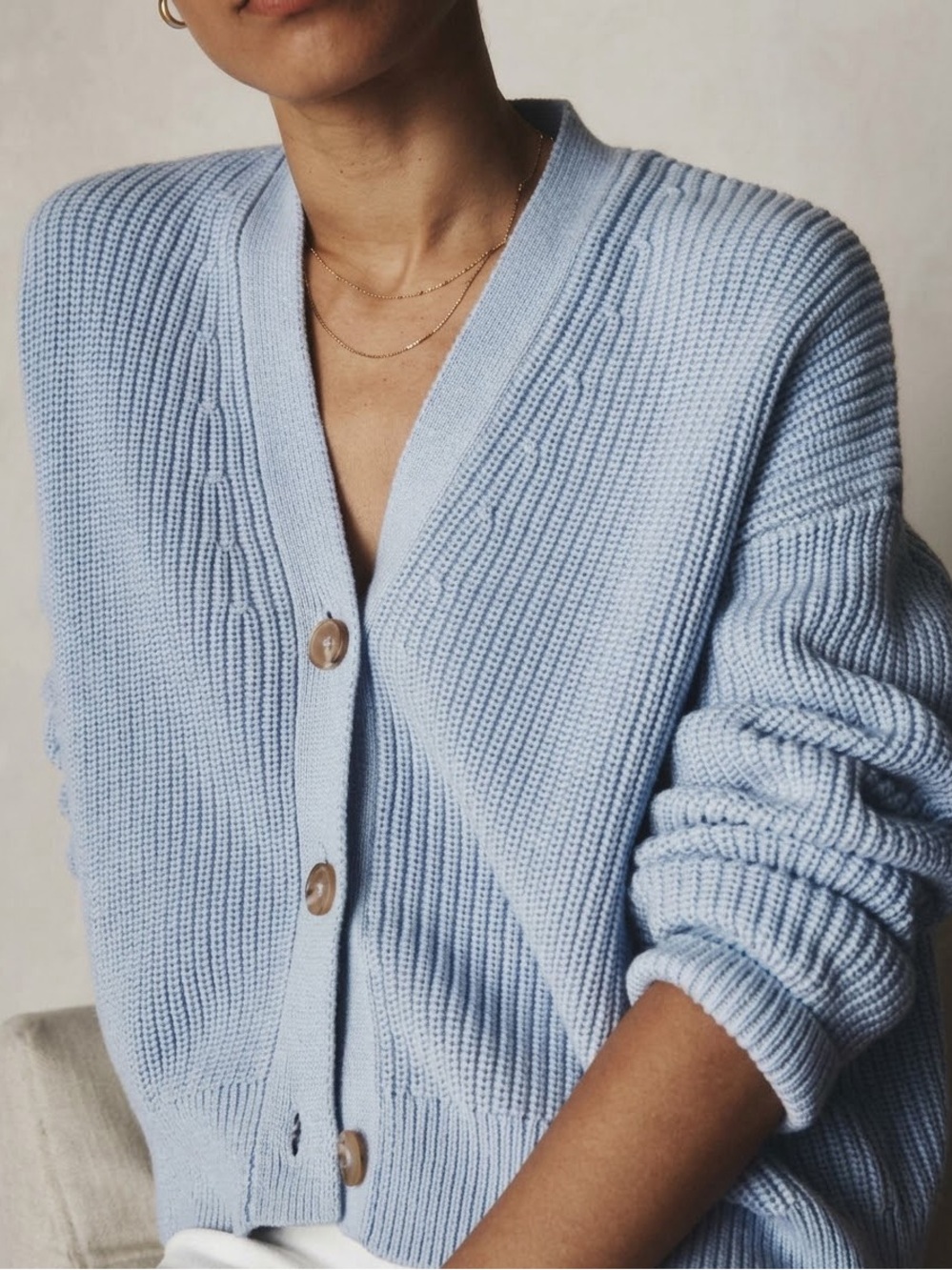 Quince 100% Organic Cotton Fisherman Cable Knit Cardigan Light Blue Size M